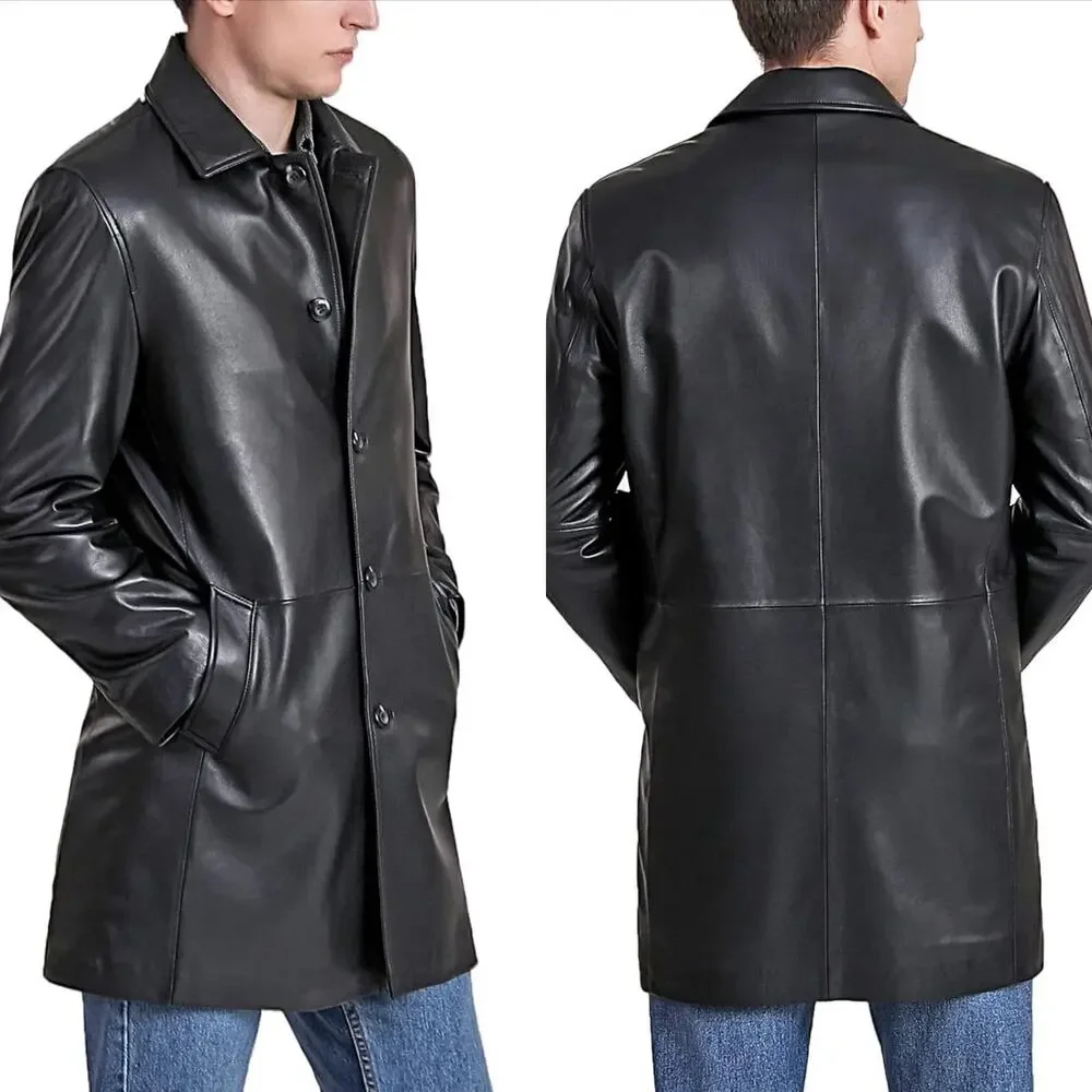 $600 BGSD Men’s Medium Brown Peter Three-Quarter Lambskin Leather Car Coat - Picture 12 of 12
